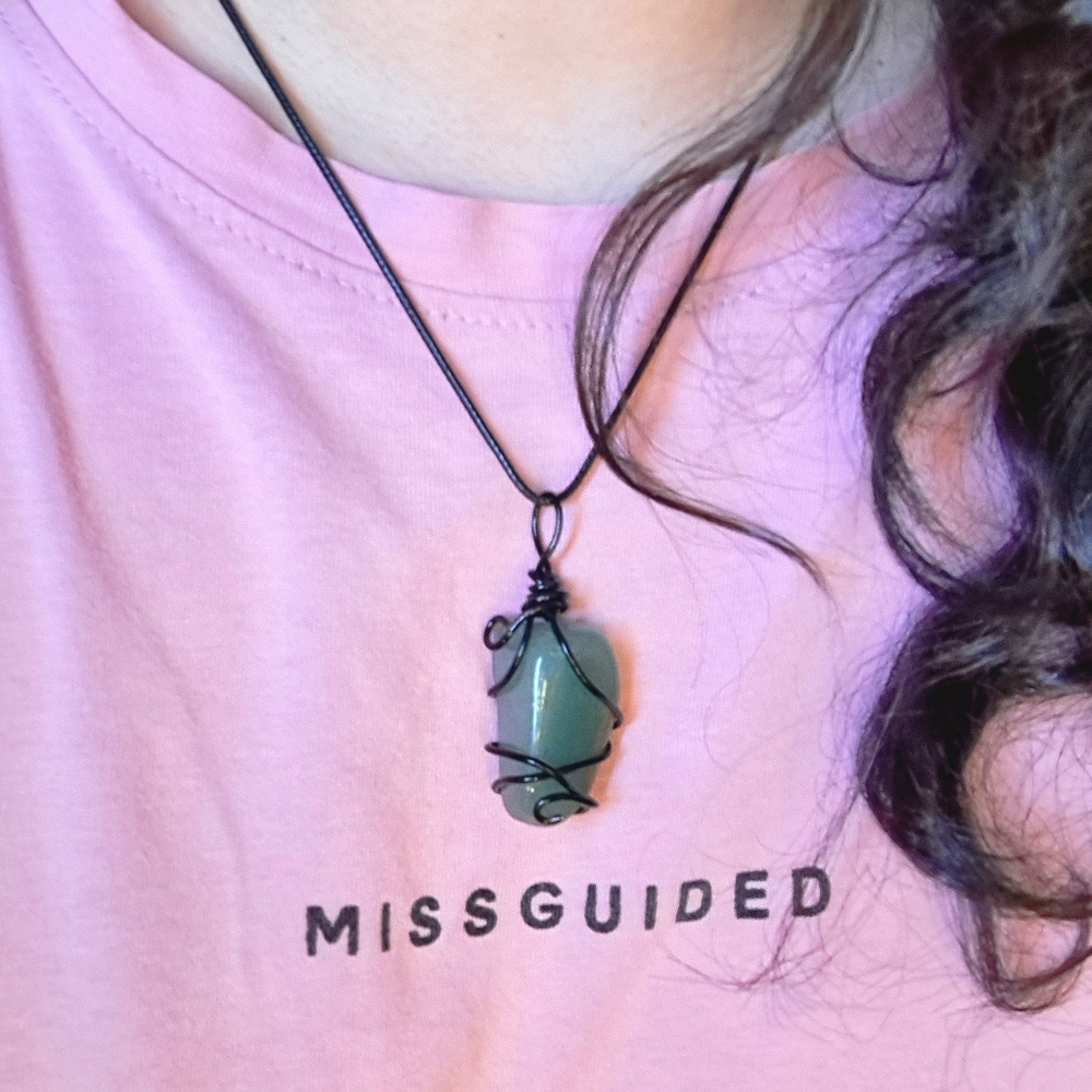 Green Crystal Necklace Green Aventurine Handmade Wire Wrapped Crystal Pendant